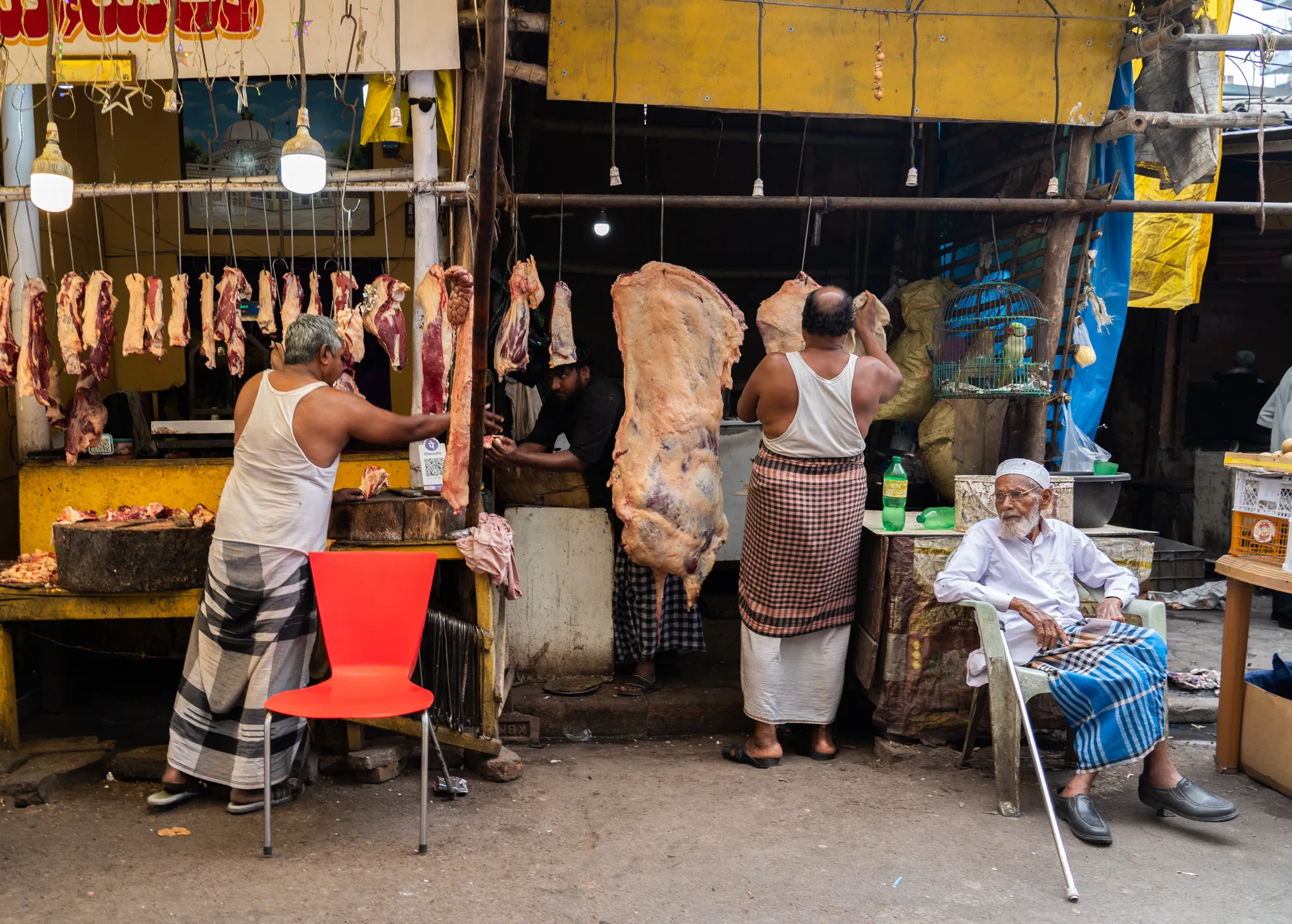 Butchers at the meat stall