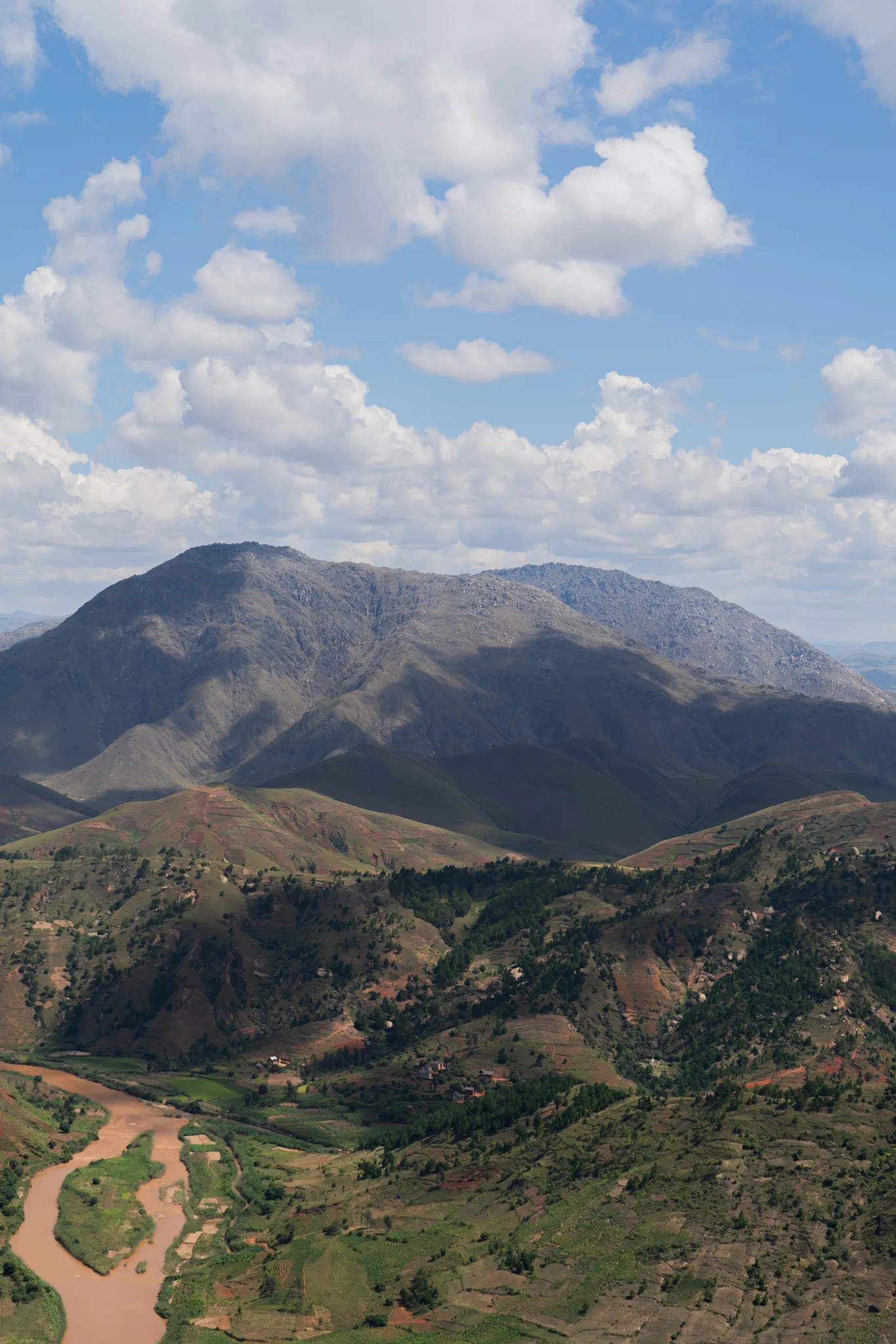 Red hills and a river winding through the southern highlands, Madagascar