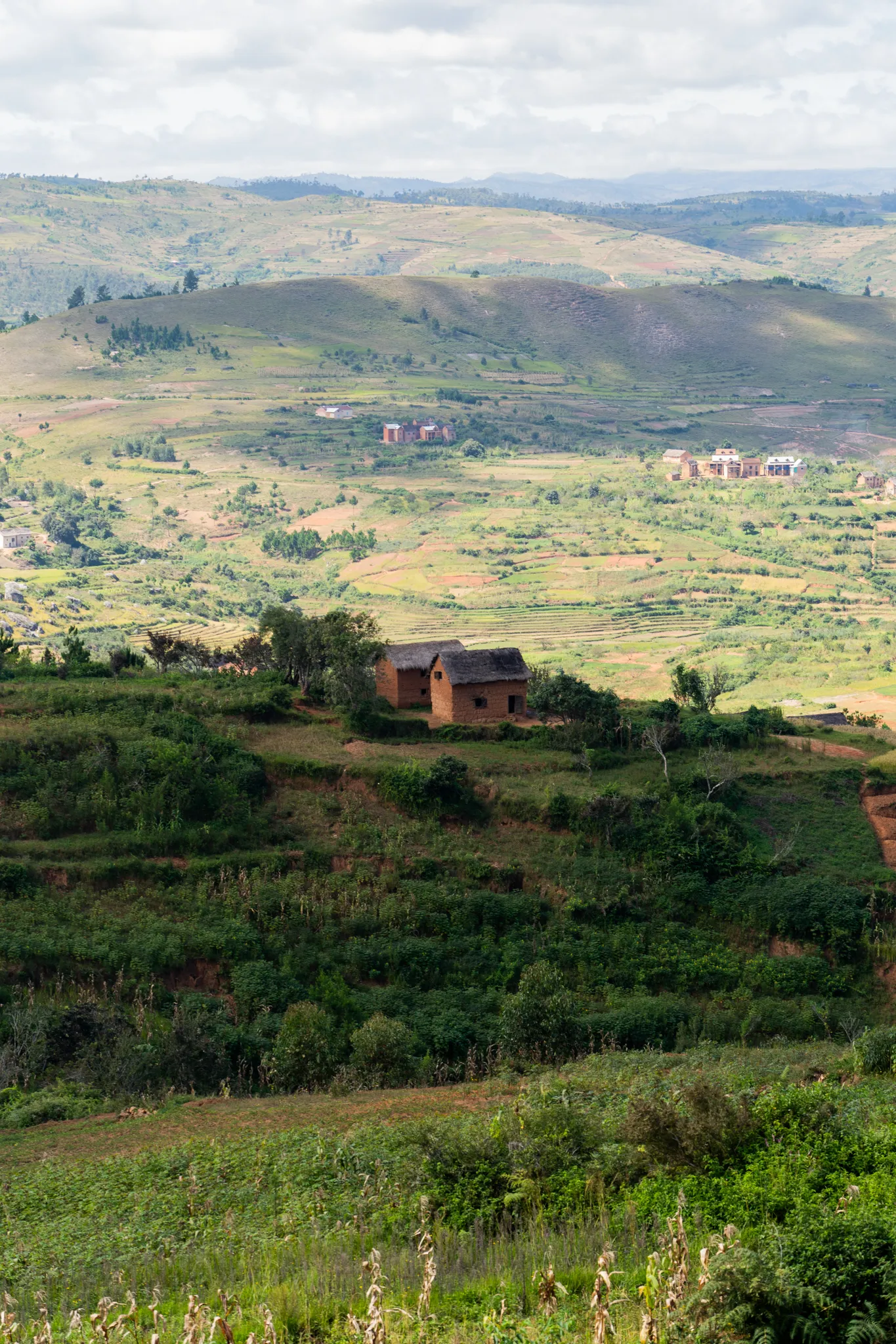 Traditional homes overlooking a wide valley, Madagascar