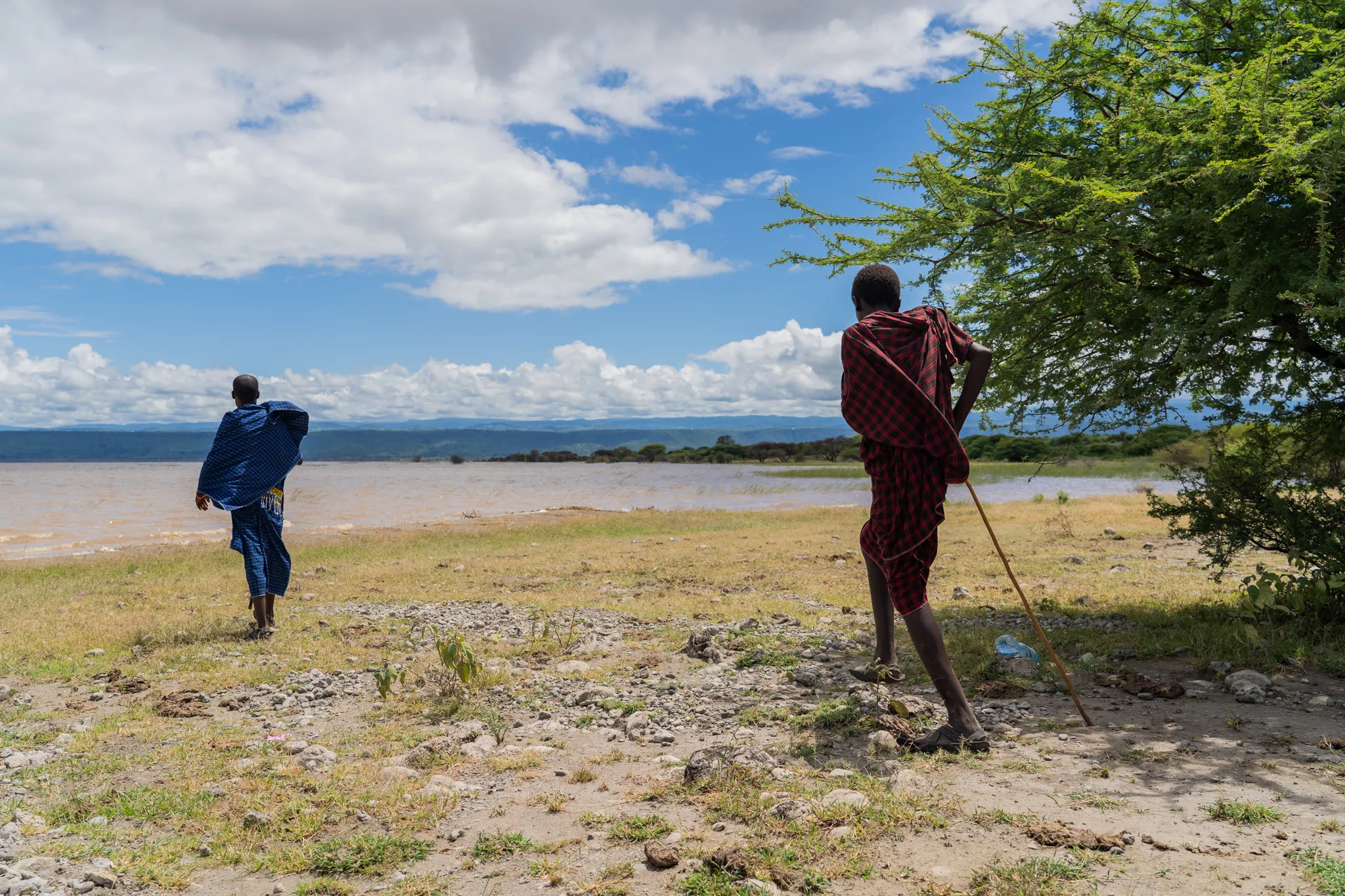 Two Massai men at the lakeshore, Tanzania