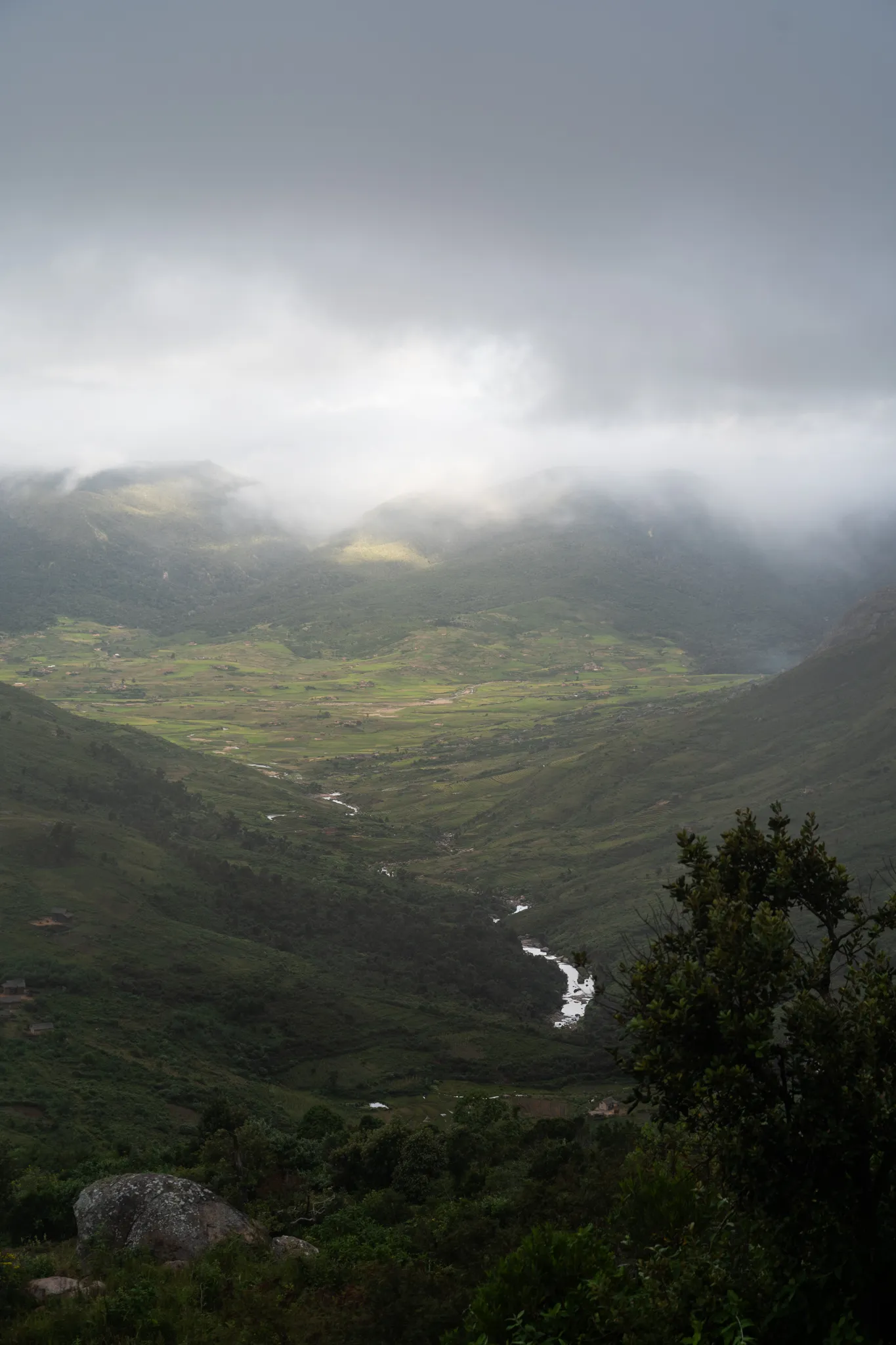 River carving through a steep mountain valley, Madagascar
