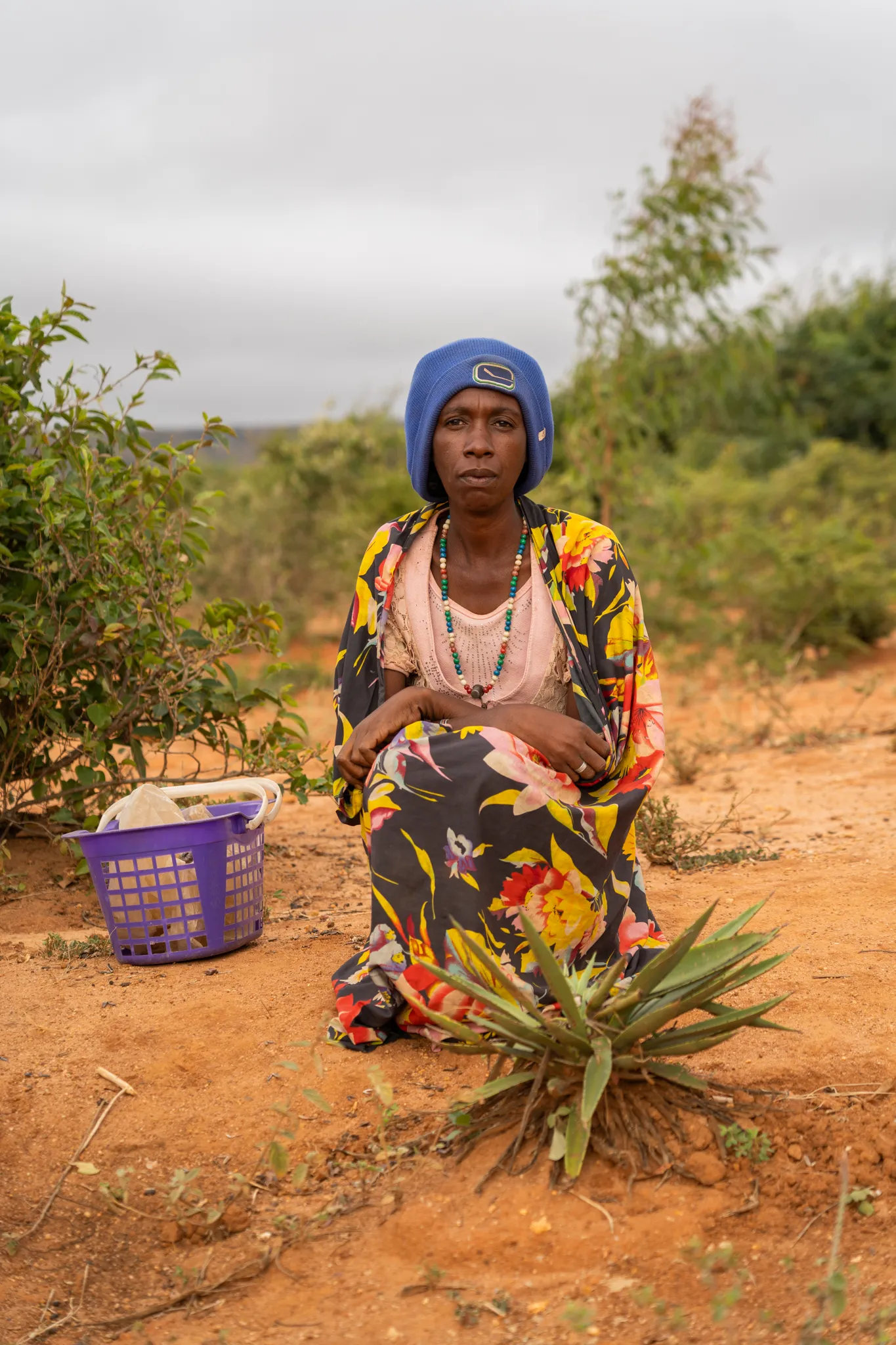 Portrait of a woman with beaded necklaces