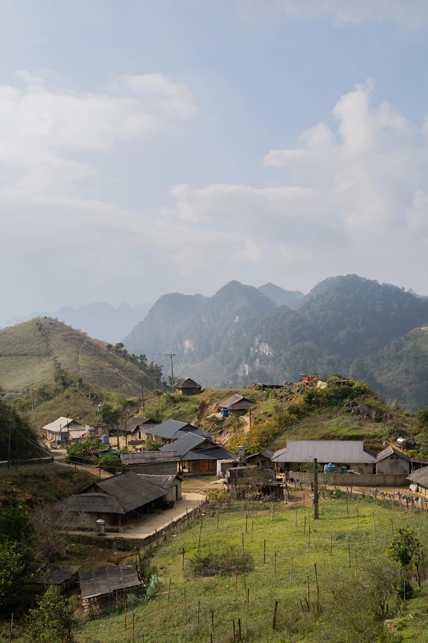 Village terraced into karst hillsides